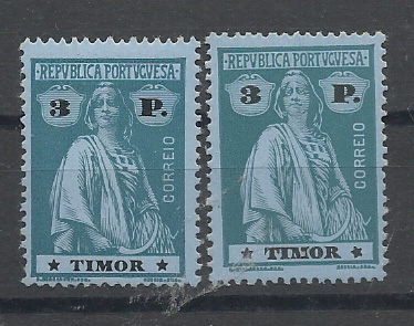 1610.jpg -     Lote:    1610            Timor       Descrição:         1913 &mdash; Ceres. CE176, 3P verde s/ azul, papel porcelana, denteado 15x14. Lote de dois selos e com estrelas I/I e outro com estrelas I/IV. Valor de catálogo &euro; 161,00.         **       Valor Base:     &euro; 50,00     Valor Venda:     &euro;      
