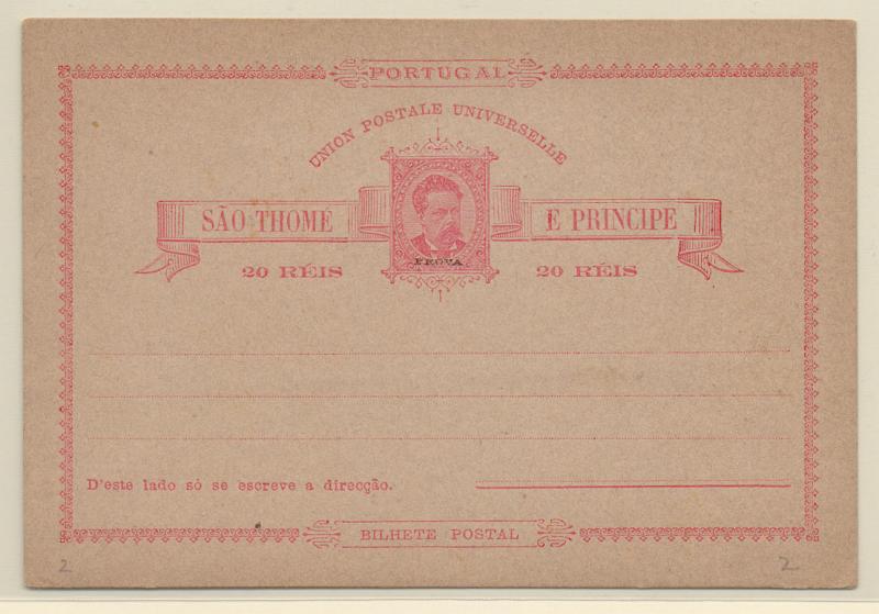 0460.jpg -     Lote:    460            S. Tomé e Príncipe       Descrição:         1885 &mdash; D. Luís I. OM1, 20 reis rosa. Inteiro novo com sobrecarga a preto "PROVA" tipo pequeno.         IN       Valor Base:     &euro; 10,00     Valor Venda:     Retirado     