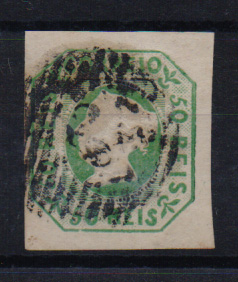 1120.jpg -     Lote:    1120            Portugal       Descrição:         1853 &mdash; D. Maria II. CE3, 50 reis verde azul, com boas margens. Valor de catálogo &euro; 3.340,00.         O       Valor Base:     &euro; 100,00     Valor Venda:     &euro; 140,00       