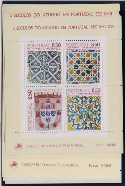 1416.jpg -     Lote:    1416            Portugal       Descrição:         Portugal. Lote com 25 blocos da série 5 Séculos Azulejos em Portugal, todos diferentes. Série completa. Valor aproximado de catálogo &euro; 500,00.         BLC***       Valor Base:     &euro; 40,00     Valor Venda:     &euro; 50,00       