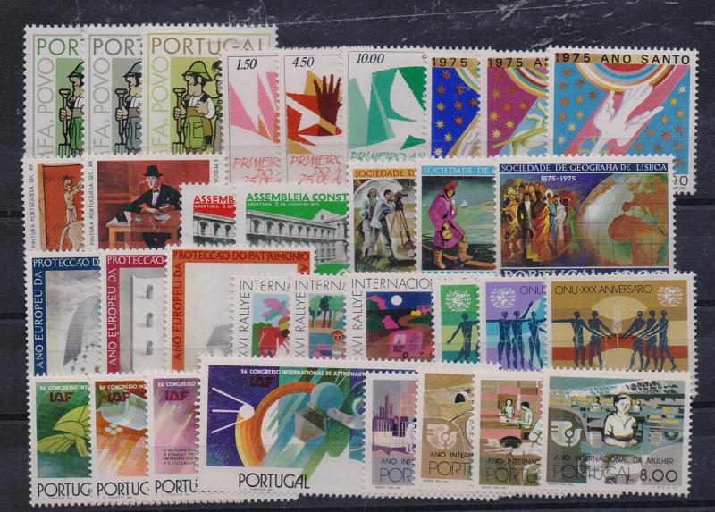 1715.jpg -     Lote:    1715                   Descrição:         Portugal. Ano de 1975. CE 1242/1274 + Bloco 16. Ano completo em séries com selos novos, sem sinal de charneira. Valor de catálogo &euro; 193,00.         Lote       Valor Base:     &euro; 20,00     Valor Venda:     &euro; 24,00       
