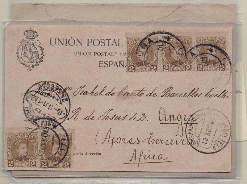 2730.jpg -     Lote:    2730      Lotes pelo Correio              Descrição:         Espanha. Lote com um sobrescrito e um inteiro postal, circulados com selos de Afonso XIII paraPortugal.         Lote       Valor Base:     &euro; 6,00     Valor Venda:     &euro; 6,00       