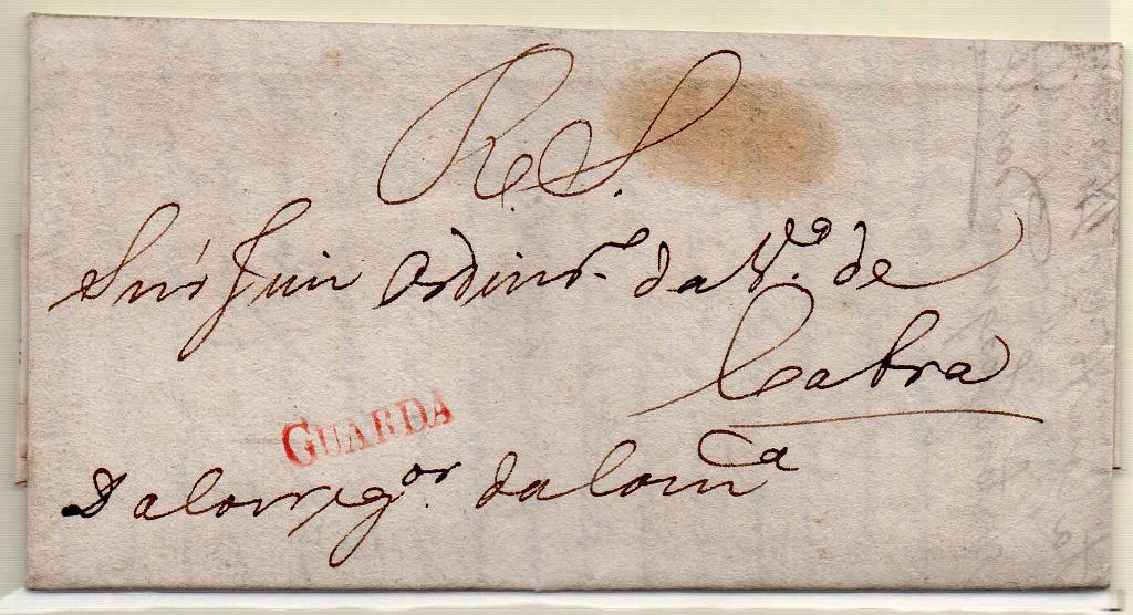 0112.jpg -     Lote:    112            Portugal        Descrição:         Guarda &mdash; A vermelho, GM GRD2, em carta datada da Guarda (24.01.32) para Vila da Cabra, isenta de porte.        Carta       Valor Base:     &euro; 45,00     Valor Venda:     Retirado     
