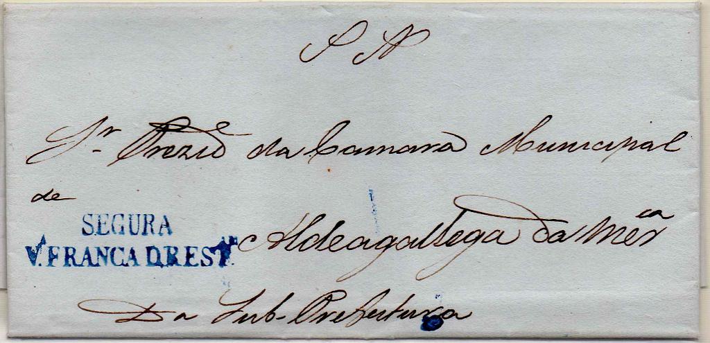0165.jpg -     Lote:    165            Portugal        Descrição:         Vila Franca da Restauração / Segura &mdash; A preto, GM VFX-S2 em carta circulada de Vila Franca (27.01.35) para Aldeia Galega da Merceana, isenta de porte.        Carta       Valor Base:     &euro; 20,00     Valor Venda:     Retirado     