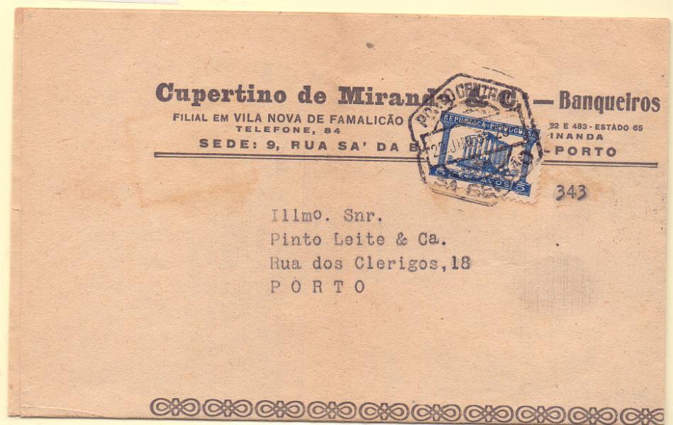 0404.jpg -     Lote:    404                   Descrição:         Perfurados. 1935/36 &mdash; Templo de Diana. Cinta de Jornal circulada no Porto (22.06.36) com selo de 5c CE566 perfurado C. M: & C. &mdash; Cupertino de Miranda & Cia.        CNT       Valor Base:     &euro; 15,00     Valor Venda:     Retirado     