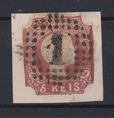 0034.jpg -     Lote:    34      Coleção Olissipo             Descrição:         1856/58 &mdash; D. Pedro V. Cabelos anelados. CE 10, 5 reis, cunho VII, castanho amarelo. Selo com margens largas. Valor de catálogo &euro; 245,00.        O       Valor Base:     &euro; 25,00     Valor Venda:     Retirado     