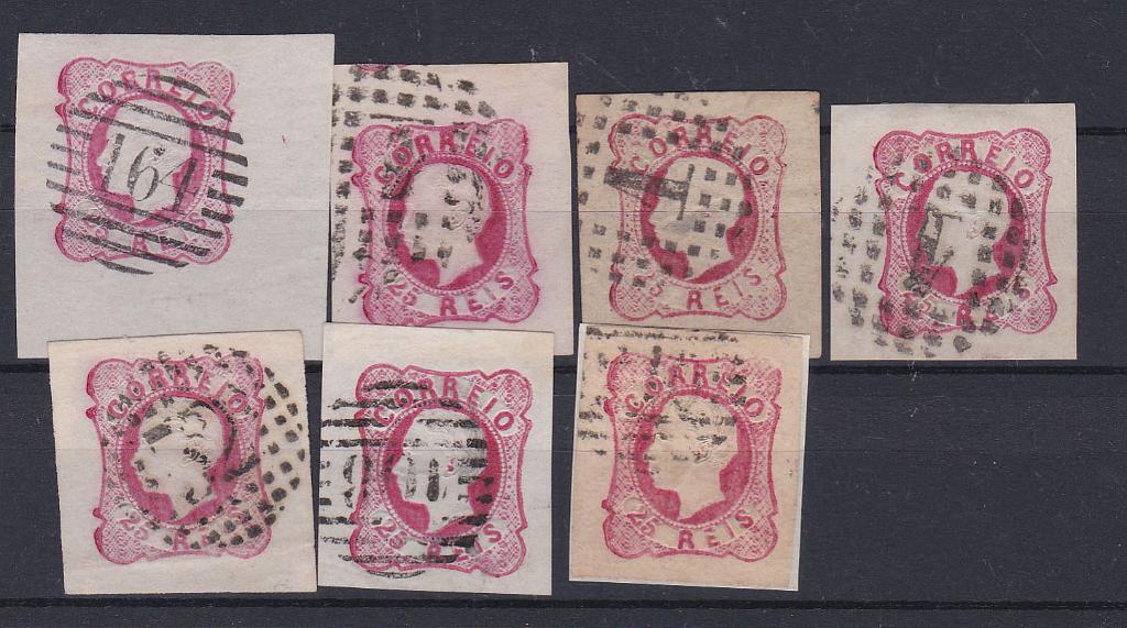 0062.jpg -     Lote:    62      Coleção Olissipo             Descrição:         1862/64 &mdash; D. Luís I. CE16, 25 reis carmim rosa. Lote com 7 selos, todos com margens de luxo dos cunhos I, II, III, IV, V, VI e VII. Bom lote. Valor de catálogo &euro; 63,00.        O       Valor Base:     &euro; 10,00     Valor Venda:     &euro; 26,00       