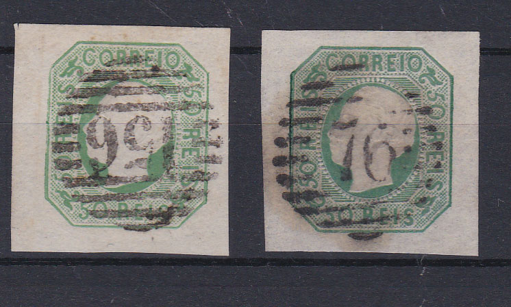 0067.jpg -     Lote:    67      Coleção Olissipo             Descrição:         1862/64 &mdash; D. Luís I. CE17, 50 reis. Lote com dois selos: um em verde amarelo e outro em verde azul. Todos com margens de luxo. Valor de catálogo &euro; 325,00.        O       Valor Base:     &euro; 50,00     Valor Venda:     &euro; 60,00       