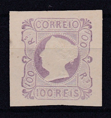 0098.jpg -     Lote:    98      Coleção Olissipo             Descrição:         Reimpressões de 1928. 1853 &mdash; D. Maria II. CE4, 100 reis lilás. Reimpressão sem goma com margens de luxo. Valor de catálogo &euro; 570,00.        R*       Valor Base:     &euro; 75,00     Valor Venda:     &euro; 140,00       