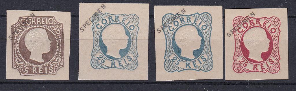 0107.jpg -     Lote:    107      Coleção Olissipo             Descrição:         Reimpressões de 1905. 1853/58 &mdash; D. Pedro V. Cabelos anelados. CE 10/13. Série completa com goma original e margens de luxo, com sobrecarga oblíqua a preto "SPECIMEN". Exemplares excecionais. Valor de catálogo &euro; 520,00.        R***       Valor Base:     &euro; 150,00     Valor Venda:     &euro; 220,00       