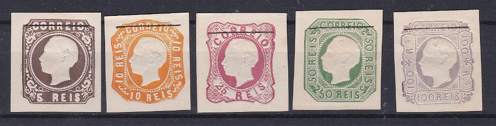 0108.jpg -     Lote:    108      Coleção Olissipo             Descrição:         Reimpressões de 1885. 1862/64 &mdash; D. Luís I. CE 14/18. Série completa de reimpressões, todas com margens muito largas e com traço a preto de 18mm. Valor de catálogo &euro; 550,00.        R*       Valor Base:     &euro; 120,00     Valor Venda:     &euro; 220,00       
