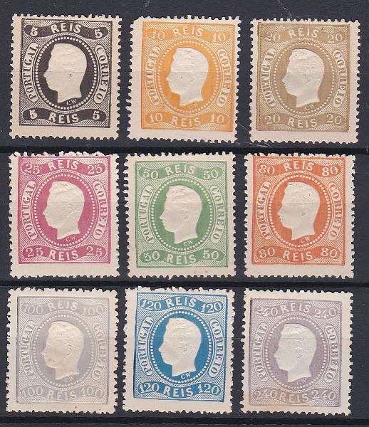 0112.jpg -     Lote:    112      Coleção Olissipo             Descrição:         Reimpressões de 1885. 1867/70 &mdash; D. Luís I. Fita curva, denteados. CE 27/35. Série completa em denteado 13 &frac12;. Valor de catálogo &euro; 670,00.        R*       Valor Base:     &euro; 90,00     Valor Venda:     &euro; 180,00       