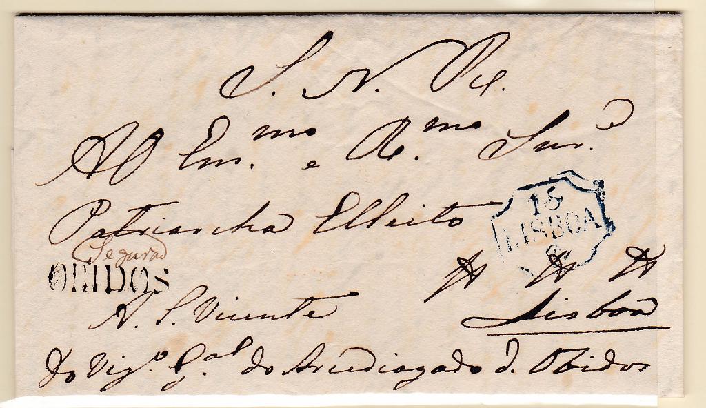 0202.jpg -     Lote:    202            Portugal       Descrição:         Óbidos / Segura &mdash; A sépia, GM OBD1 + Segura manuscrita a sépia, em carta datada de Óbidos (12.02.43) para Lisboa, isenta de porte.        Carta       Valor Base:     &euro; 60,00     Valor Venda:     &euro; 75,00       