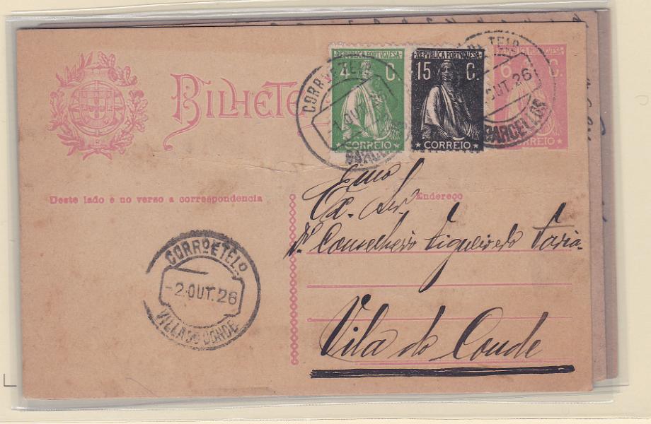 0253.jpg -     Lote:    253            Portugal       Descrição:         192&frac12;4 &mdash; Ceres. Lote com 3 inteiros: OM68, 6C circulado de Bragança (10.10.22) para o Porto, com tira de 3 selos tipo Ceres de 3C CE235 + OM68, 6C, circulado de Barcelos (01.10.26) para Vila de Conde com selos tipo Ceres de 4C CE226 e 15C CE253 + OM73 15C da Curia (17.06.24) para Lisboa com selo tipo Ceres de 10C CE215.        IC       Valor Base:     &euro; 15,00     Valor Venda:     Retirado     
