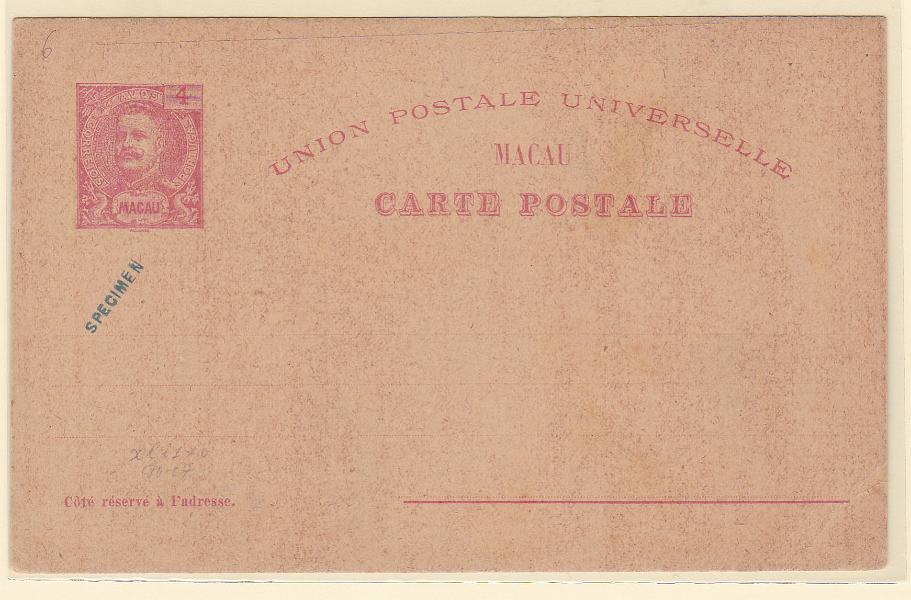 0318.jpg -     Lote:    318            Macau       Descrição:         1903 &mdash; D. Carlos I Mouchon. OM6, 4 avos. Novo, com sobrecarga a verde-azul "SPECIMEN". B e R.        IN       Valor Base:     &euro; 15,00     Valor Venda:     &euro; 170,00       