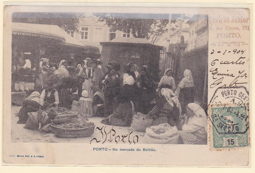 0354.jpg -     Lote:    354                   Descrição:         Temáticos. Feiras e mercados. Porto &mdash; No mercado do Bolhão. Circulado em 02.01.04. R.        PI       Valor Base:     &euro; 30,00     Valor Venda:     &euro; 30,00       