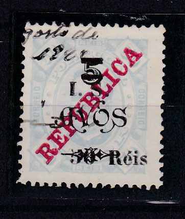 0416.jpg -     Lote:    416      Fiscais              Descrição:         Fiscais. Timor. 1920 &mdash; D. Carlos com sobretaxa e sobrecarga "I.S./50 reis s/5 avos s/50 reis", PB 160.        O       Valor Base:     &euro; 10,00     Valor Venda:     &euro; 10,00       