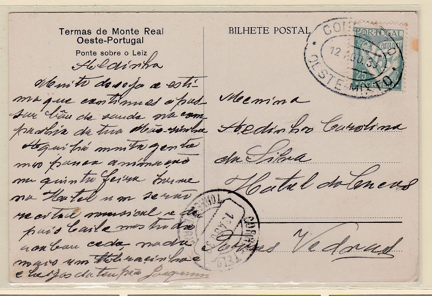 0488.jpg -     Lote:    488      Correio Ferroviário             Descrição:         Correio ferroviário. 1931 &mdash; Lusíadas. CE519, 25C em postal remetido para Torres Vedras (13.08.33). Carimbo de dupla oval a preto "CONDUÇÃO / OESTE &mdash;MISTO".        PI       Valor Base:     &euro; 12,00     Valor Venda:     &euro; 16,00       