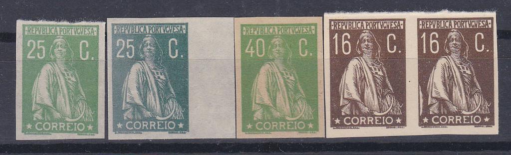 0543.jpg -     Lote:    543            Portugal        Descrição:         1930 &mdash; Ceres. Gravura retocada. Lote de 4 provas não denteadas: par de 16C em castanho, 25C em verde amarelo e verde-azul e 40C em verde-amarelo.        PRV       Valor Base:     &euro; 10,00     Valor Venda:     &euro; 12,00       