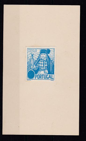 0564.jpg -     Lote:    564            Portugal        Descrição:         1941 &mdash; Costumes Portugueses * 1.ª emissão. CE607. Prova de cunho em papel esmalte, não denteada, em azul, montada sobre cartão, sem abertura do valor no cunho. B e R.        PRV       Valor Base:     &euro; 20,00     Valor Venda:     Retirado     