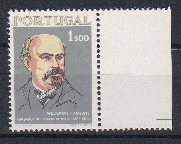 0585.jpg -     Lote:    585            Portugal        Descrição:         1964 &mdash; 1.º Centenário do Diário de Notícias. CE943, 1$00. Prova denteada, com o fundo em cinzento escuro.        PRV       Valor Base:     &euro; 6,00     Valor Venda:     Retirado     