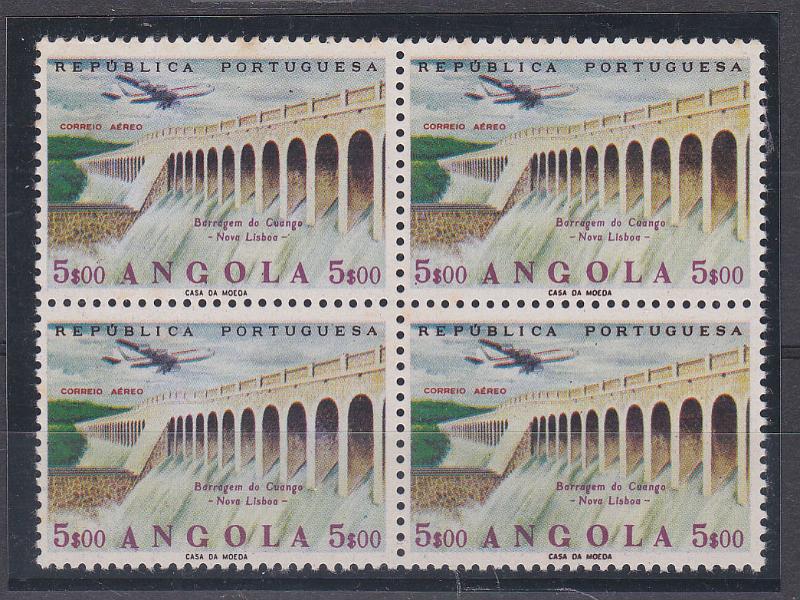 0605.jpg -     Lote:    605            Angola       Descrição:         1965 &mdash; Correio Aéreo. Empreendimentos de Angola. CE CA26, 5$00. Quadra. Provas de cor.         PRV       Valor Base:     &euro; 60,00     Valor Venda:     &euro; 80,00       