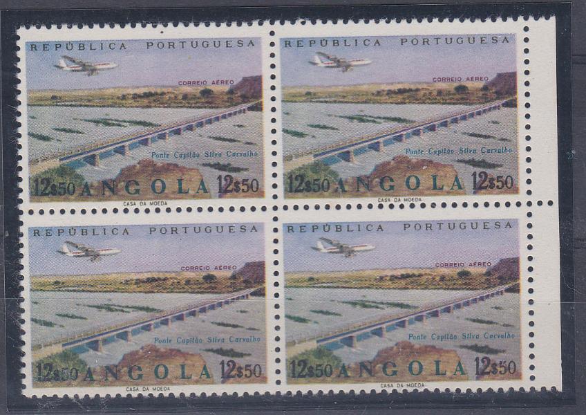 0606.jpg -     Lote:    606            Angola       Descrição:         1965 &mdash; Correio Aéreo. Empreendimentos de Angola. CE CA30, 12$50. Quadra. Provas de cor.         PRV       Valor Base:     &euro; 60,00     Valor Venda:     &euro; 80,00       