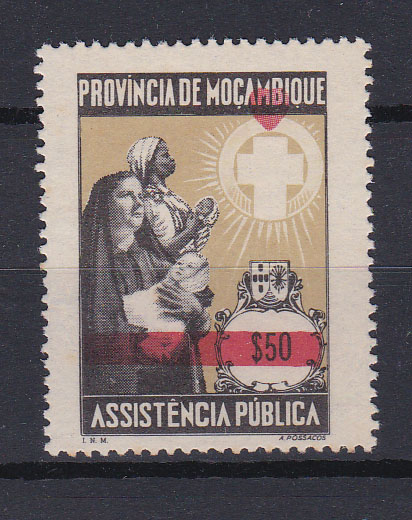 0715.jpg -     Lote:    715            Moçambique       Descrição:         1972/73 &mdash; Imposto postal. Assistência Pública. CE IP74, 1$00. Selo com acentuada deslocação da cor vermelha.        *       Valor Base:     &euro; 8,00     Valor Venda:     Retirado     