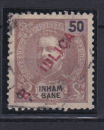 0716.jpg -     Lote:    716            Moçambique       Descrição:         1917 &mdash; D. Carlos I Mouchon, com sobrecarga REPUBLICA local. CE93, 50 reis. Selo com omissão das letras EP em "R...UBLICA.        O       Valor Base:     &euro; 5,00     Valor Venda:     &euro; 8,00       