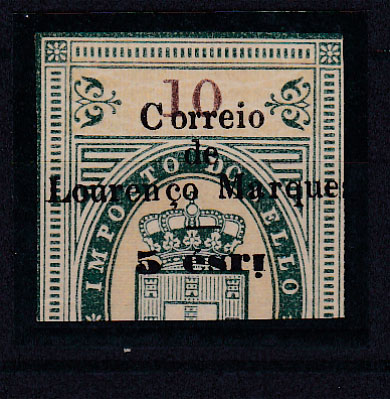 0718.jpg -     Lote:    718            Lourenço Marques       Descrição:         1899 &mdash; Selos fiscais de Moçambique, com sobretaxa. CE47, 5 s/ 10 reis. Meio selo com erro na sobretaxa "5 ésri" em vez de "5 réis". Não catalogado.        *       Valor Base:     &euro; 5,00     Valor Venda:     &euro; 12,00       