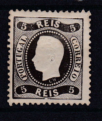 0771.jpg -     Lote:    771            Portugal       Descrição:         1867/70 &mdash; D. Luís I. Fita curva, denteados. CE27, 5 reis preto, cunho V. valor de catálogo &euro; 220,00.        **       Valor Base:     &euro; 25,00     Valor Venda:     &euro; 25,00       