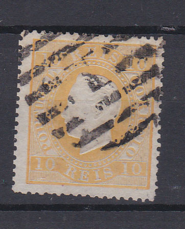 0788.jpg -     Lote:    788            Portugal       Descrição:         1870/76 &mdash; D. Luís I. Fita direita. CE37, 10 reis, denteado 14, papel liso. Valor de catálogo &euro; 540,00.        *       Valor Base:     &euro; 75,00     Valor Venda:     Retirado     