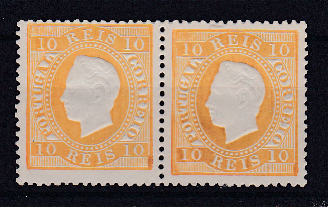 0790.jpg -     Lote:    790            Portugal       Descrição:         1870/76 &mdash; D. Luís I. Fita direita. CE37, 10 reis, papel liso, denteado 13 &frac12;, cunho I, em par. Valor de catálogo &euro; 720,00. MB.        ***       Valor Base:     &euro; 60,00     Valor Venda:     &euro; 60,00       