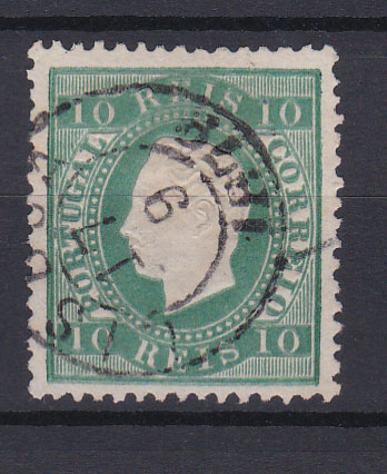 0816.jpg -     Lote:    816            Portugal       Descrição:         1879/80 &mdash; D. Luís I. Fita direita. Novas cores. CE49, 10 reis verde azul, denteado 12 &frac12;. Valor de catálogo &euro; 410,00.        O       Valor Base:     &euro; 50,00     Valor Venda:     Retirado     