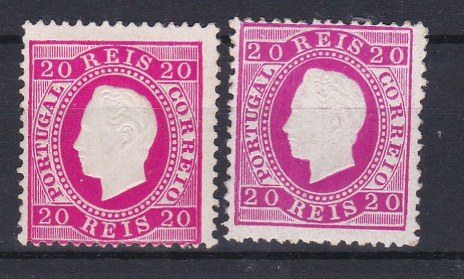 0835.jpg -     Lote:    835            Portugal       Descrição:         1884 &mdash; D. Luís I. Fita direita. Nova cor e novo valor. CE66, 20 reis, papel porcelana, denteado 12 &frac12;. Dois selos com cunhos VI e VII. Valor de catálogo &euro; 1200.00.        **       Valor Base:     &euro; 100,00     Valor Venda:     &euro; 160,00       