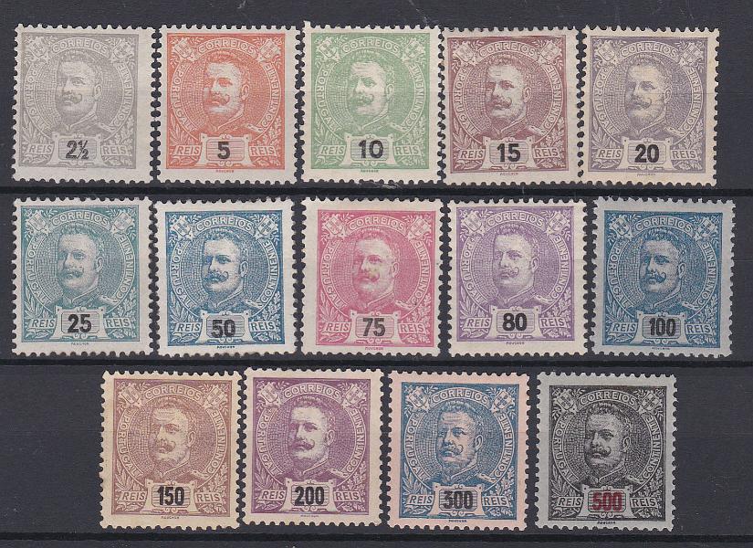 0856.jpg -     Lote:    856            Portugal       Descrição:         1895/96 &mdash; D. Carlos I Mouchon. CE 126/139. Série completa. Valor de catálogo &euro; 950,00.        **       Valor Base:     &euro; 80,00     Valor Venda:     Retirado     