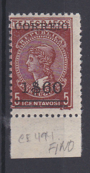 0915.jpg -     Lote:    915            Portugal       Descrição:         1929 &mdash; Imposto Telegráfico, com sobretaxa. CE494, 1$50 s/ 5C, em papel fino. Valor de catálogo &euro; 260,00.        ***       Valor Base:     &euro; 20,00     Valor Venda:     &euro; 55,00       