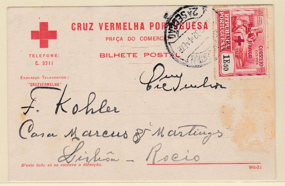 0965.jpg -     Lote:    965            Portugal       Descrição:         1929 &mdash; Porte Franco. Cruz Vermelha Portuguesa. 4.º Centenário do Nascimento de Luís de Camões, com sobrecarga. CE CVP20, (1E50), em sobrescrito circulado em Lisboa (20.10.32). Raras os objetos postais circulados com selos sem erros.        PI       Valor Base:     &euro; 35,00     Valor Venda:     &euro; 50,00       