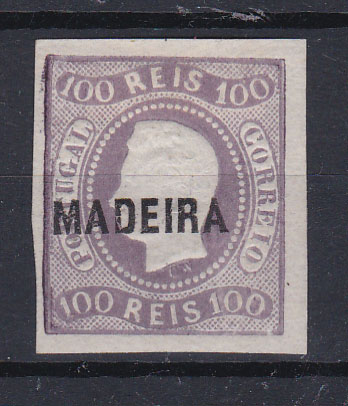 0998.jpg -     Lote:    998            Madeira       Descrição:         1868 &mdash; D. Luís I. Fita curva, não denteados. CE4, 100 reis. Selo com goma não original e margens de luxo. Lote a ver. Valor de catálogo &euro; 370,00.        (*)       Valor Base:     &euro; 35,00     Valor Venda:     Retirado     