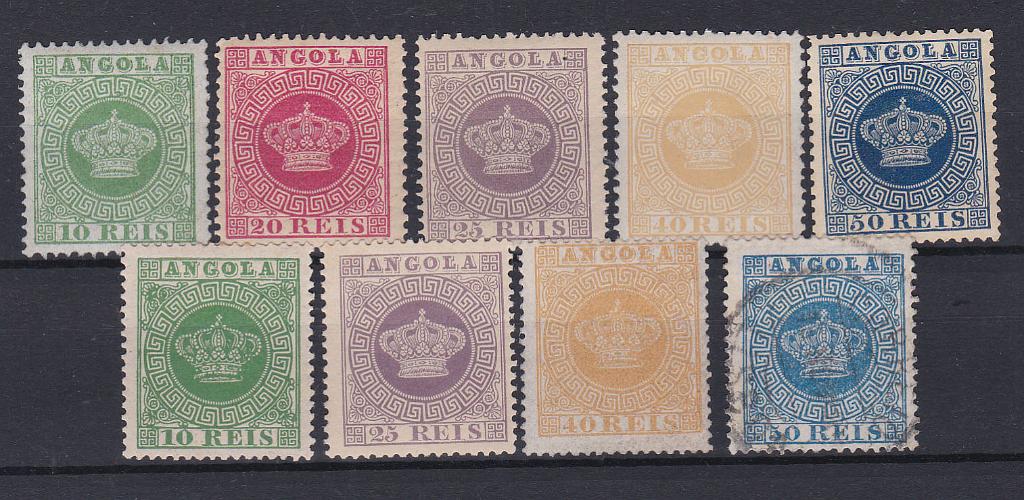 1019.jpg -     Lote:    1019            Angola       Descrição:         1881/85 &mdash; Tipo Coroa. CE 10/14. Séries completas em denteados 12 &frac12; e 13 &frac12;. Selo CE14 em denteado 13 &frac12; em usado. Valor de catálogo &euro; 350,00.        **/(*)/O       Valor Base:     &euro; 35,00     Valor Venda:     Retirado     