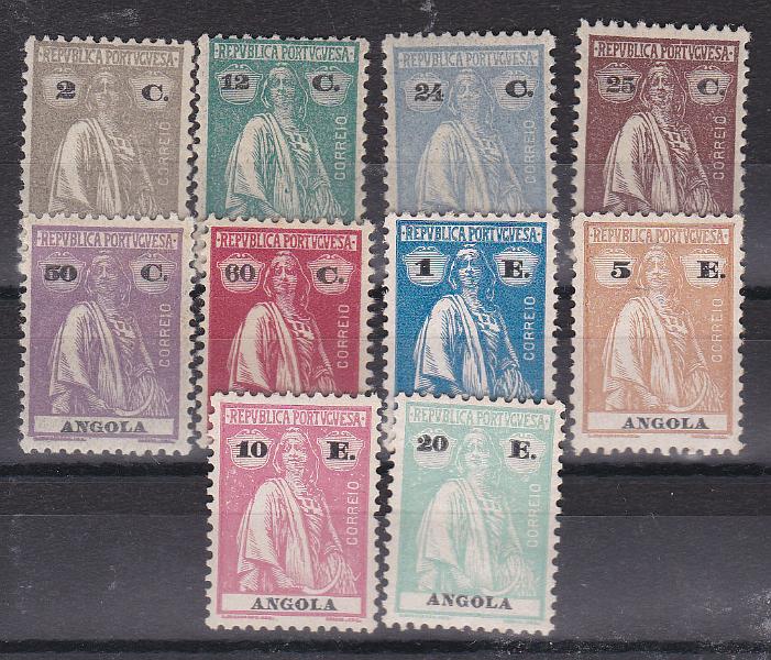 1066.jpg -     Lote:    1066            Angola       Descrição:         1925/26 &mdash; Ceres. Novas cores e valores. CE 212/221. Série completa. B. Valor de catálogo &euro; 302,00.        **       Valor Base:     &euro; 75,00     Valor Venda:     Retirado     