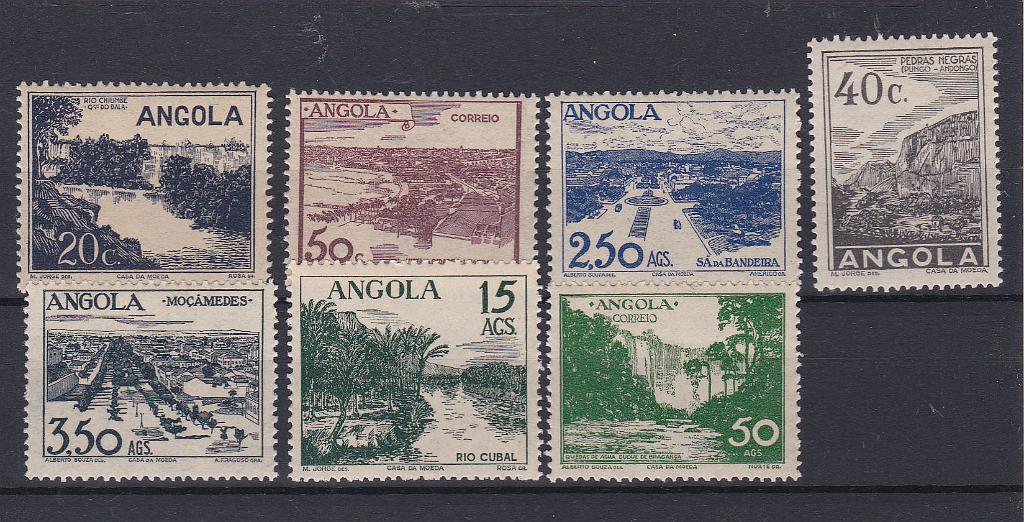 1075.jpg -     Lote:    1075            Angola       Descrição:         1949 &mdash; Vistas de Angola. CE 311/317. Série completa. Valor de catálogo &euro; 300,00.        ***       Valor Base:     &euro; 50,00     Valor Venda:     &euro; 60,00       