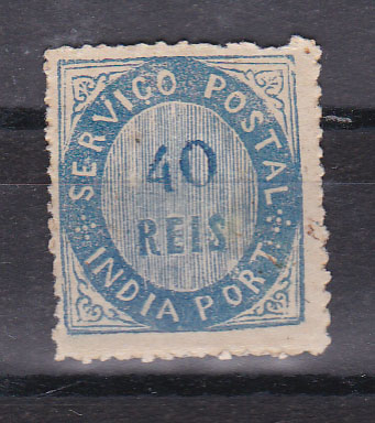 1156.jpg -     Lote:    1156            Índia       Descrição:         1871 &mdash; Nativos. Tipo II. CE10, 40 reis azul, papel espesso. B. Valor de catálogo &euro; 155,00.        *       Valor Base:     &euro; 30,00     Valor Venda:     Retirado     