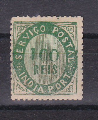 1157.jpg -     Lote:    1157            Índia       Descrição:         1871 &mdash; Nativos. Tipo II. CE11, 100 reis verde, papel espesso. Valor de catálogo &euro; 155,00.        **       Valor Base:     &euro; 35,00     Valor Venda:     Retirado     