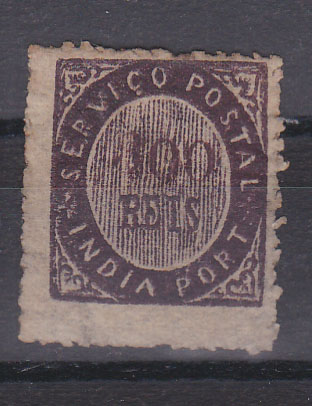 1162.jpg -     Lote:    1162            Índia       Descrição:         1873 &mdash; Nativos. Tipo IA. CE18, 300 reis violeta, papel fino. Valor de catálogo &euro; 233,00.        *       Valor Base:     &euro; 50,00     Valor Venda:     Retirado     