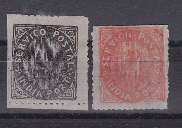 1169.jpg -     Lote:    1169            Índia       Descrição:         1876 &mdash; Nativos. Tipo IIB. CE26 e 28, 10 reis + 20 reis. Valor de catálogo &euro; 62,00.        **/*       Valor Base:     &euro; 15,00     Valor Venda:     Retirado     