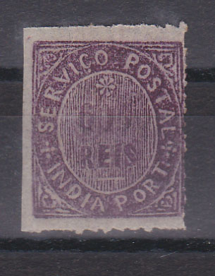 1180.jpg -     Lote:    1180            Índia       Descrição:         1877 &mdash; Nativos. Tipo III. CE46, 600 reis violeta, papel azulado fino. B. Valor de catálogo &euro; 220,00.        *       Valor Base:     &euro; 55,00     Valor Venda:     &euro; 55,00       
