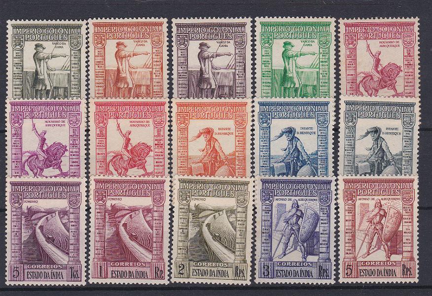 1261.jpg -     Lote:    1261            Índia       Descrição:         1938 &mdash; Império Colonial Português. CE348/362. Série completa, com muito ligeiro sinal de charneira. Valor de catálogo &euro; 107,00.        **       Valor Base:     &euro; 25,00     Valor Venda:     &euro; 26,00       