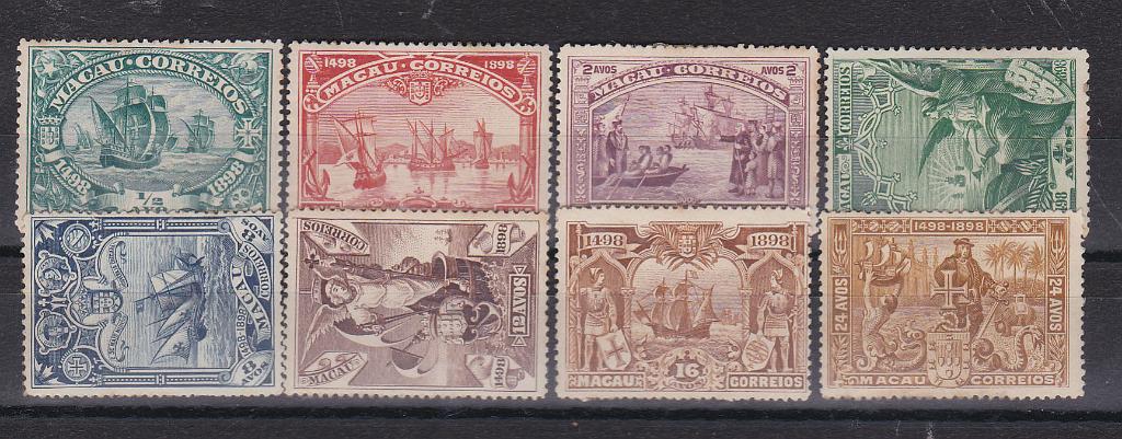 1281.jpg -     Lote:    1281            Macau       Descrição:         1898 &mdash; 4.º Centenário do Descobrimento do Caminho Marítimo para a Índia. CE 70/77. Série completa, com goma não original.         (*)       Valor Base:     &euro; 20,00     Valor Venda:     Retirado     