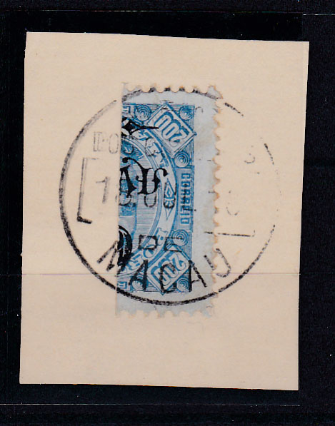 1289.jpg -     Lote:    1289            Macau       Descrição:         1902 &mdash; D. Carlos I, com sobretaxa. CE117, 6avos s/ 200 reis. Selo bipartido em fragmento. Valor de catálogo &euro; 80,00.        FRG       Valor Base:     &euro; 17,00     Valor Venda:     Retirado     